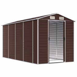 vidaXL Garden Shed Outdoor Storage Shed Patio Yard Tool Shed Galvanised Steel - brown, 191 x 385 x 198 cm