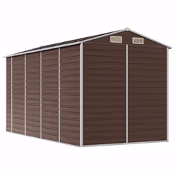 vidaXL Garden Shed Outdoor Storage Shed Patio Yard Tool Shed Galvanised Steel - brown, 191 x 385 x 198 cm - Additional view 6