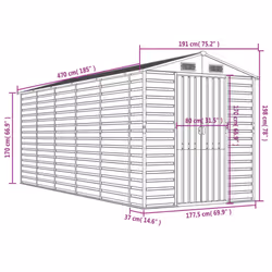 vidaXL Garden Shed Outdoor Storage Shed Patio Yard Tool Shed Galvanised Steel - brown, 191 x 470 x 198 cm - Additional view 3