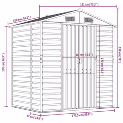 vidaXL Garden Shed Outdoor Storage Shed Patio Yard Tool Shed Galvanised Steel - light brown, 191 x 130 x 198 cm - Additional view 3