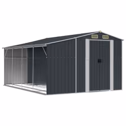 vidaXL Garden Shed Metal Shed Outdoor Storage Shed Anthracite Galvanised Steel - anthracite, 277 x 365.5 x 179 cm