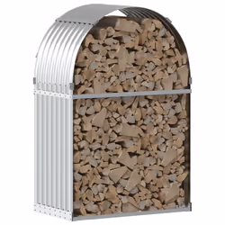 vidaXL Log Holder Firewood Rack Log Stand Wood Storage Silver Galvanised Steel