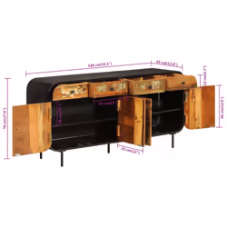 vidaXL Sideboard Storage Cupboard Side Cabinet Solid Wood Reclaimed and Metal
