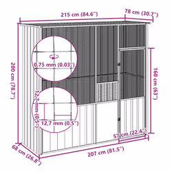 vidaXL Bird Cage Bird House Parrot Bird Aviary Parrot Cage Galvanised Steel - anthracite, 215 x 78 x 200 cm