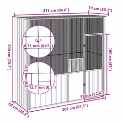 vidaXL Bird Cage Bird House Parrot Bird Aviary Parrot Cage Galvanised Steel - grey, 215 x 78 x 200 cm - Additional view 4
