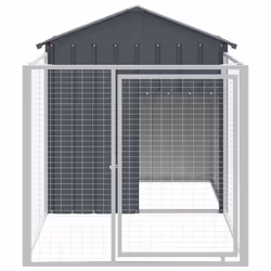 vidaXL Dog House with Run Dog Cage Pet Kennel Dog Kennel Galvanised Steel - anthracite, 117 x 201 x 123 cm - Additional view 2