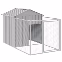 vidaXL Dog House with Run Dog Cage Pet Kennel Dog Kennel Galvanised Steel - light grey, 117 x 201 x 123 cm