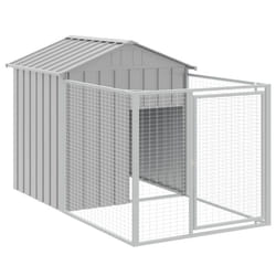 vidaXL Dog House with Run Dog Cage Pet Kennel Dog Kennel Galvanised Steel - light grey, 117 x 201 x 123 cm