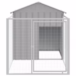 vidaXL Dog House with Run Dog Cage Pet Kennel Dog Kennel Galvanised Steel - light grey, 117 x 201 x 123 cm