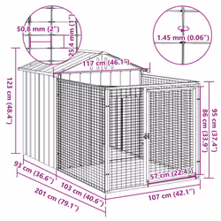 vidaXL Dog House with Run Dog Cage Pet Kennel Dog Kennel Galvanised Steel - light grey, 117 x 201 x 123 cm