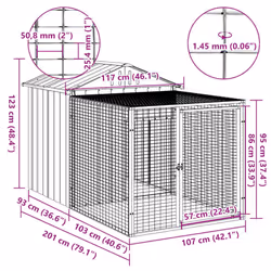 vidaXL Chicken Cage with Run Farm Chicken Run Coop Hen House Galvanised Steel - anthracite, 117 x 201 x 123 cm - Additional view 3