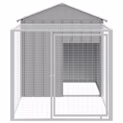 vidaXL Chicken Cage with Run Farm Chicken Run Coop Hen House Galvanised Steel - light grey, 117 x 201 x 123 cm - Additional view 2