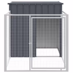 vidaXL Dog House Dog Kennel with Run Dog Cage Anthracite Galvanised Steel - anthracite, 110 x 201 x 110 cm