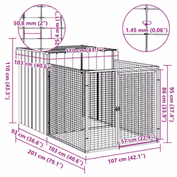 vidaXL Dog House Dog Kennel with Run Dog Cage Anthracite Galvanised Steel - anthracite, 110 x 201 x 110 cm