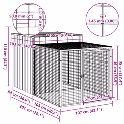 vidaXL Chicken Cage Chicken Run Coop with Run Anthracite Galvanised Steel - light grey, 110 x 201 x 110 cm