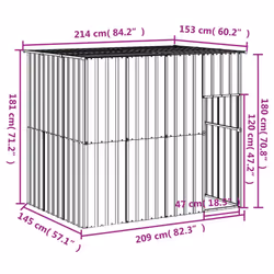 vidaXL Dog House Dog Kennel with Run Dog Cage Light Grey Galvanised Steel - anthracite, 214 x 153 x 181 cm - Additional view 4