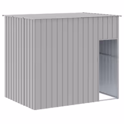 vidaXL Dog House Dog Kennel with Run Dog Cage Light Grey Galvanised Steel - light grey, 214 x 153 x 181 cm