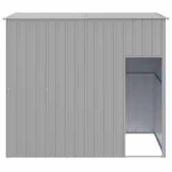 vidaXL Dog House Dog Kennel with Run Dog Cage Light Grey Galvanised Steel - light grey, 214 x 153 x 181 cm