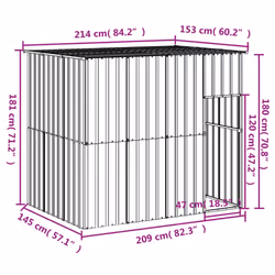 vidaXL Dog House Dog Kennel with Run Dog Cage Light Grey Galvanised Steel - light grey, 214 x 153 x 181 cm