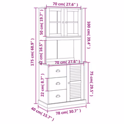 vidaXL Highboard Sideboard Side Cabinet Storage Cabinet VIGO Solid Wood Pine - brown, with 1 door - Additional view 3