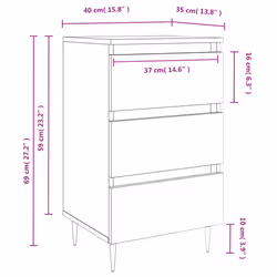 vidaXL Bedside Cabinets Bedside Table 2 pcs High Gloss White Engineered Wood - grey sonoma, 2 pcs