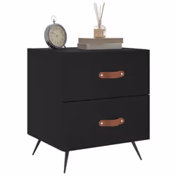 vidaXL Bedside Cabinets Bedside Table Nightstand 2 pcs Black Engineered Wood - black, 2 pcs