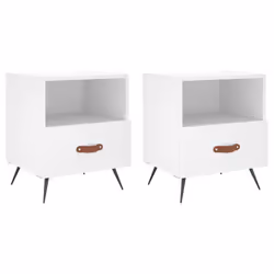 vidaXL Bedside Cabinet Bed Table Nightstand Side Table Black Engineered Wood - white, 2 pcs