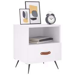vidaXL Bedside Cabinet Bed Table Nightstand Side Table Black Engineered Wood - white, 2 pcs