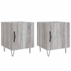 vidaXL Bedside Cabinet Bed Table Nightstand High Gloss White Engineered Wood - grey sonoma, 2 pcs