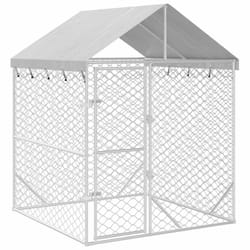 vidaXL Outdoor Dog Kennel Dog House Pet Crate with Roof Silver Galvanised Steel