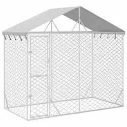 vidaXL Outdoor Dog Kennel Dog House Pet Crate with Roof Silver Galvanised Steel