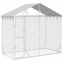 vidaXL Outdoor Dog Kennel Dog House Pet Crate with Roof Silver Galvanised Steel