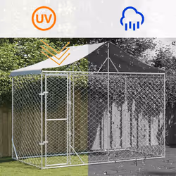 vidaXL Outdoor Dog Kennel Dog House Pet Crate with Roof Silver Galvanised Steel