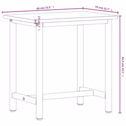 vidaXL Workbench Wooden Work Table Work Bench Tool Solid Wood Beech and Metal - 80 x 55 x 81.5 cm