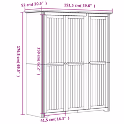 vidaXL Wardrobe Closet Clothes Storage Organiser Room Armoire Solid Wood Pine - brown, 151.5 x 52 x 176.5 cm