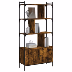 vidaXL Bookcase with Doors Book Shelf Storage Shelf Organiser Engineered Wood - smoked oak, 76.5 x 30 x 154.5 cm - Additional view 2