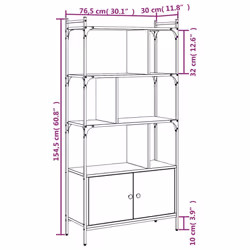 vidaXL Bookcase with Doors Book Shelf Storage Shelf Organiser Engineered Wood - smoked oak, 76.5 x 30 x 154.5 cm - Additional view 9