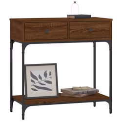 vidaXL Console Table Side End Table Couch Sofa Table Black Engineered Wood - brown oak, 75 x 34.5 x 75 cm - Additional view 2