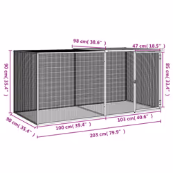 vidaXL Chicken Cage with Roof Farm Chicken Run Coop Hen House Galvanised Steel - anthracite, 203 x 98 x 90 cm - Additional view 7