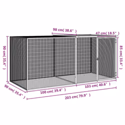 vidaXL Chicken Cage with Roof Farm Chicken Run Coop Hen House Galvanised Steel - light grey, 203 x 98 x 90 cm - Additional view 3