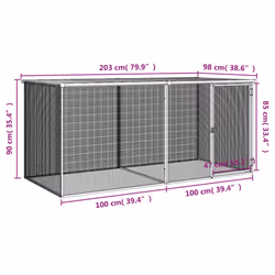 vidaXL Chicken Cage Farm Chicken Coop with Roof Anthracite Galvanised Steel - anthracite, 203 x 98 x 90 cm - Additional view 7