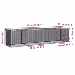 vidaXL Chicken Cage Farm Chicken Coop with Roof Anthracite Galvanised Steel - anthracite, 403 x 98 x 90 cm - Additional view 8