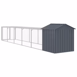 vidaXL Chicken Cage with Run Farm Chicken Run Coop Hen House Galvanised Steel - anthracite, 117 x 609 x 123 cm - Additional view 4
