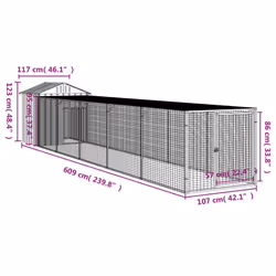 vidaXL Chicken Cage with Run Farm Chicken Run Coop Hen House Galvanised Steel - anthracite, 117 x 609 x 123 cm - Additional view 7