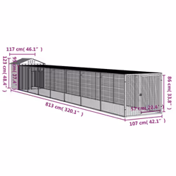 vidaXL Chicken Cage with Run Farm Chicken Run Coop Hen House Galvanised Steel - anthracite, 117 x 813 x 123 cm