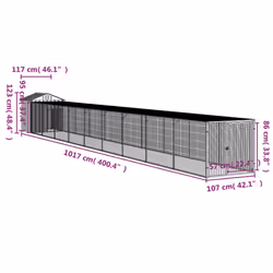vidaXL Chicken Cage with Run Farm Chicken Run Coop Hen House Galvanised Steel - anthracite, 117 x 1017 x 123 cm - Additional view 3