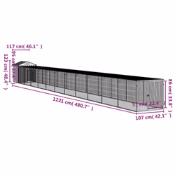 vidaXL Chicken Cage with Run Farm Chicken Run Coop Hen House Galvanised Steel - anthracite, 117 x 1221 x 123 cm - Additional view 7