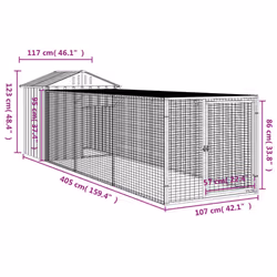 vidaXL Chicken Cage with Run Farm Chicken Run Coop Hen House Galvanised Steel - light grey, 117 x 405 x 123 cm - Additional view 3