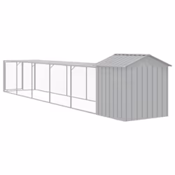 vidaXL Chicken Cage with Run Farm Chicken Run Coop Hen House Galvanised Steel - light grey, 117 x 609 x 123 cm - Additional view 4