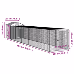 vidaXL Chicken Cage with Run Farm Chicken Run Coop Hen House Galvanised Steel - light grey, 117 x 609 x 123 cm - Additional view 7
